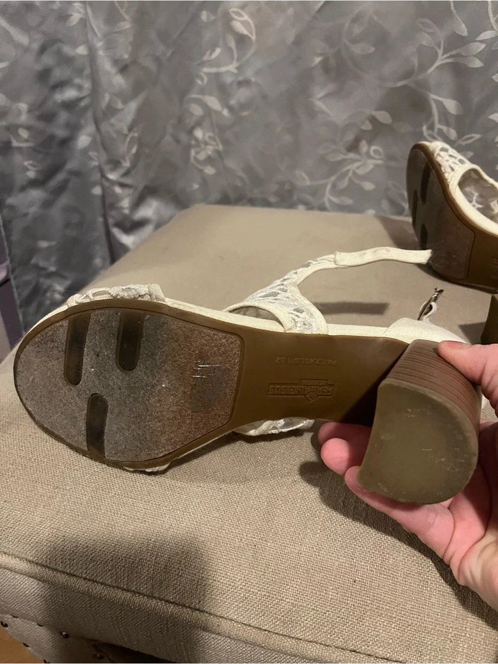 Fergie Cream Lace Peep-Toe Block Heel Sandals